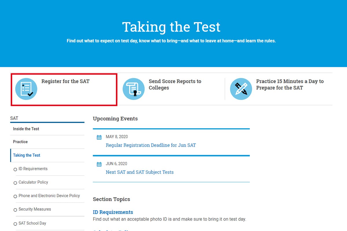 可以選擇「Register for the SAT」馬上開始註冊考試。